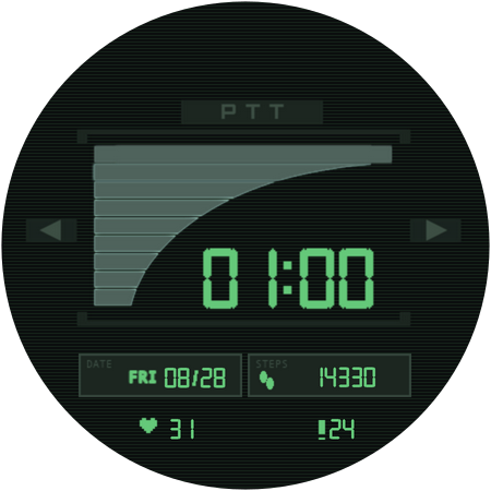 CodecWatch watch face showing time, date, steps, heart rate, and notifications